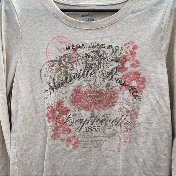 Womens Graphic Long Sleeve Shirt Marseille Rosette Beychevelle 1855 Cream Size S - Picture 2 of 3